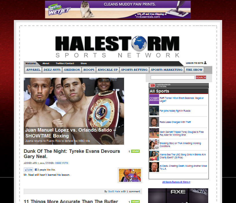 a sports blog using a wordpress cms, featuring wp e-commerce. Created for a client in Scottsdale, Arizona