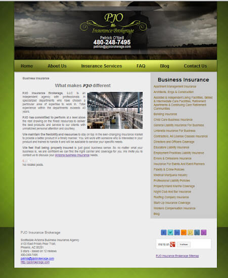 PJO Insurance Brokerage Phoenix Web Design