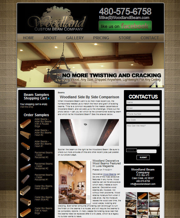 Arizona Ecommerce Website Woodland Beam Company