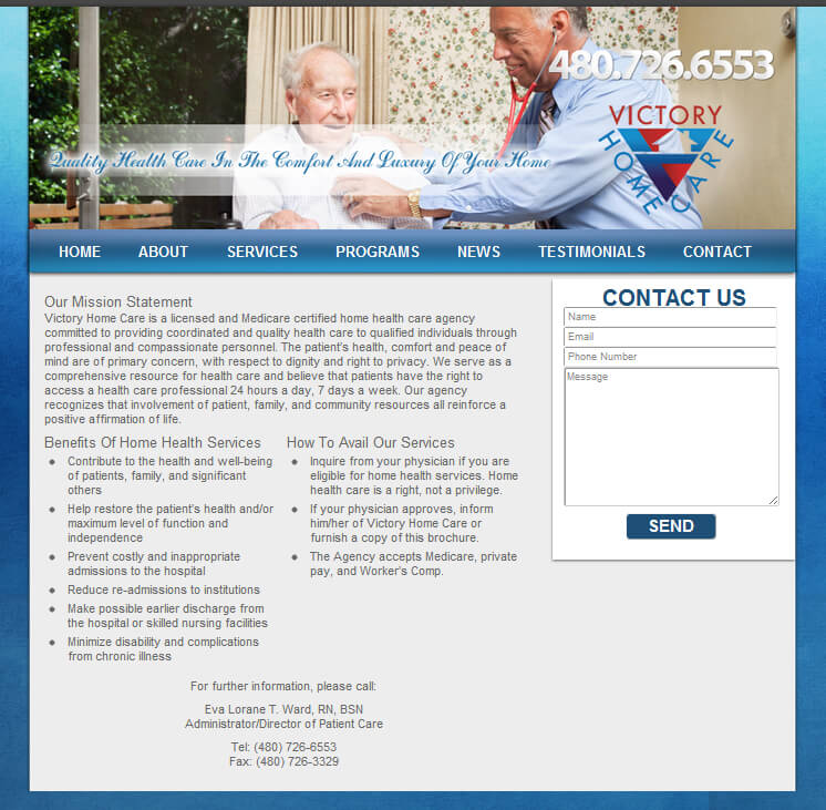Mesa Arizona wordpress web designer Victory Homecare