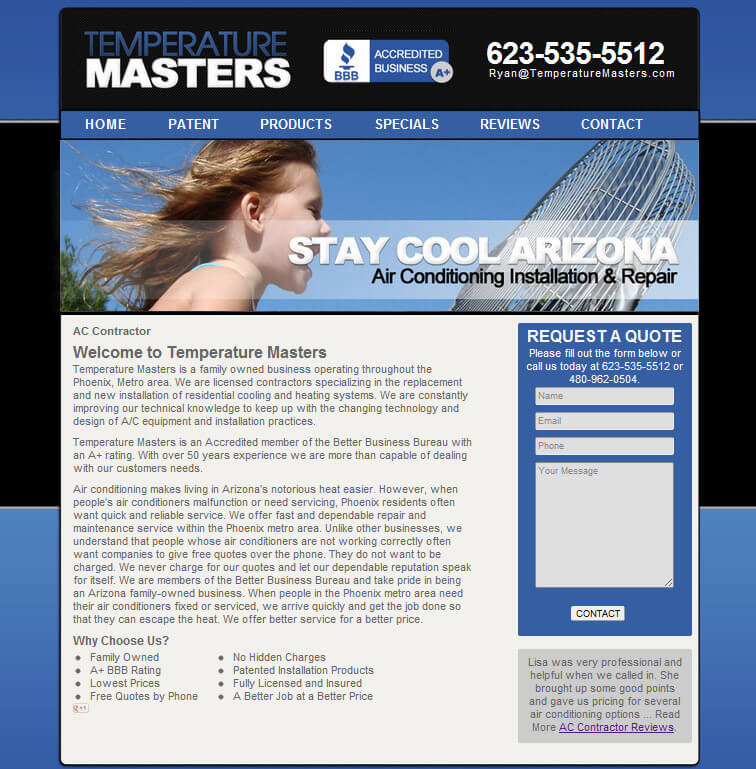 Phoenix air conditioner contractor wordpress web design