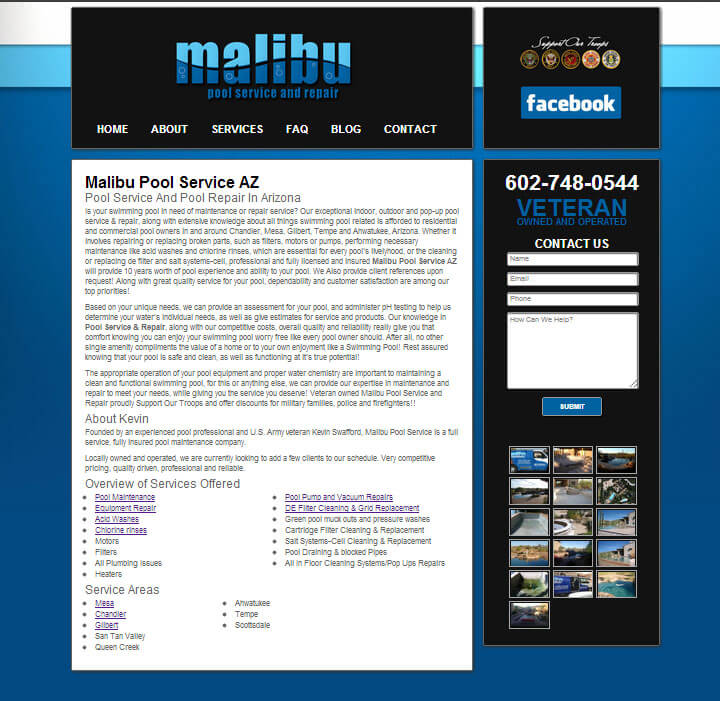 Malibu Pool Service AZ WordPress Webdesign